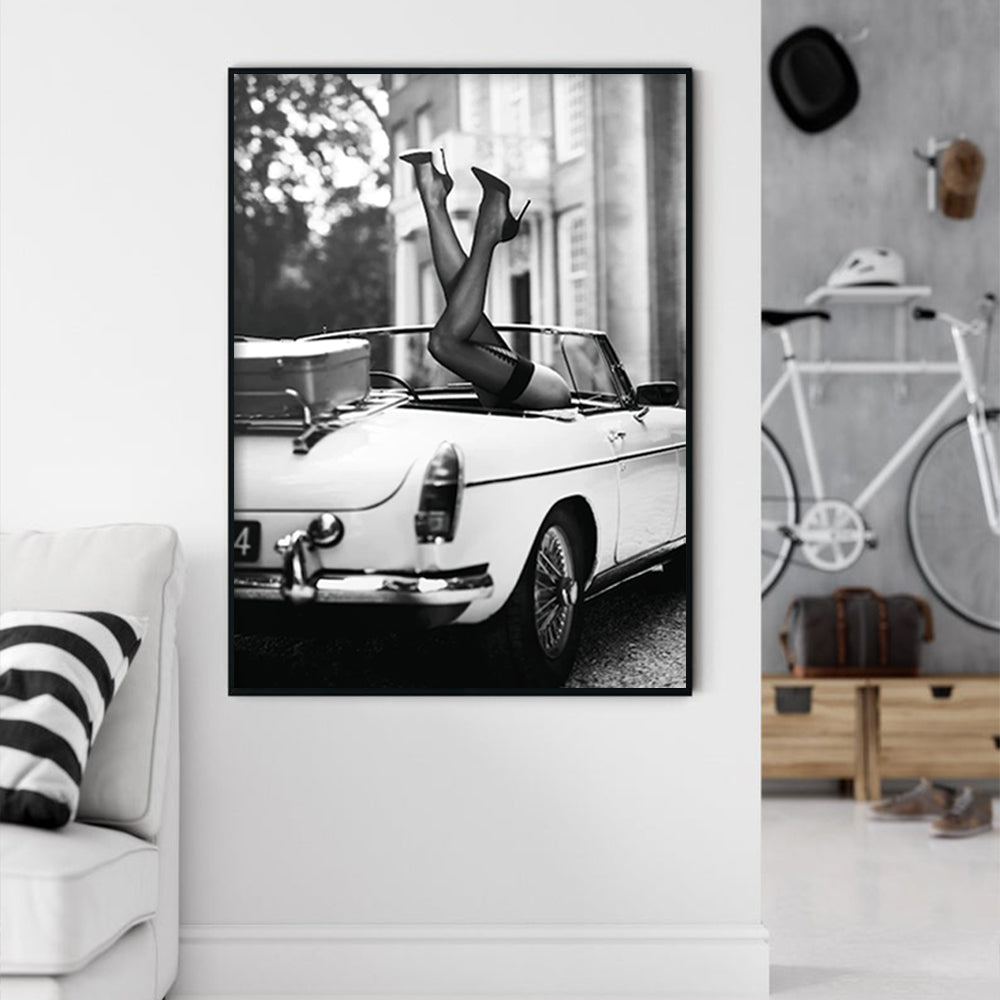 Wall Art 60cmx90cm High Heels in Classic Car Black Frame Canvas - VogueDecor.au