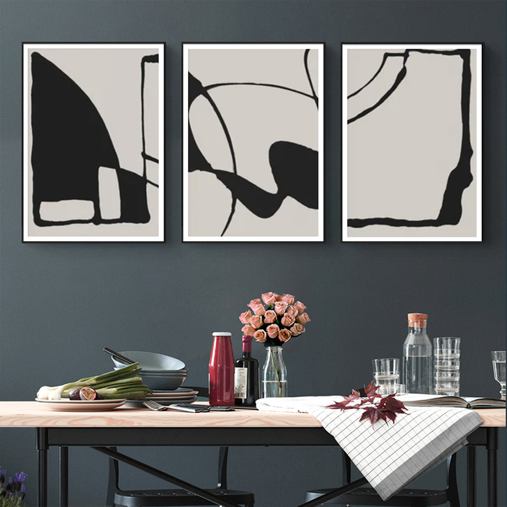 Wall Art 50cmx70cm Black Beige 3 Sets Black Frame Canvas - VogueDecor.au