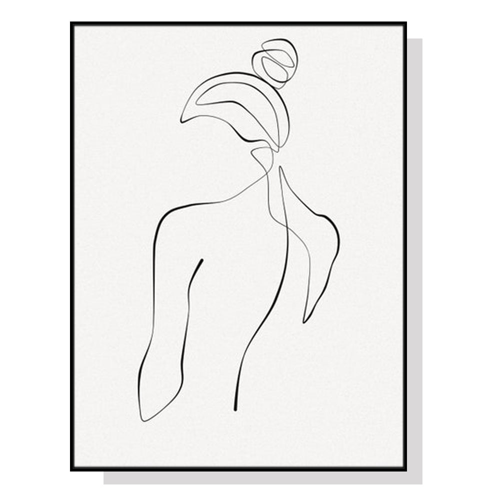 Wall Art 90cmx135cm Woman Back Line Art Black Frame Canvas - VogueDecor.au