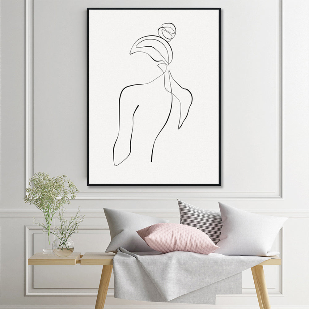Wall Art 90cmx135cm Woman Back Line Art Black Frame Canvas - VogueDecor.au