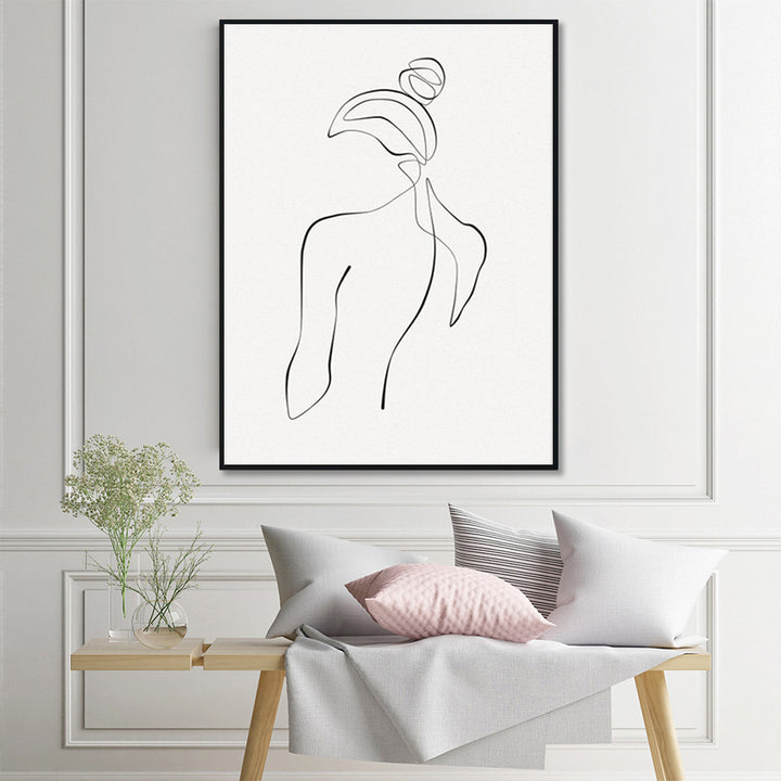 Wall Art 70cmx100cm Woman Back Line Art Black Frame Canvas