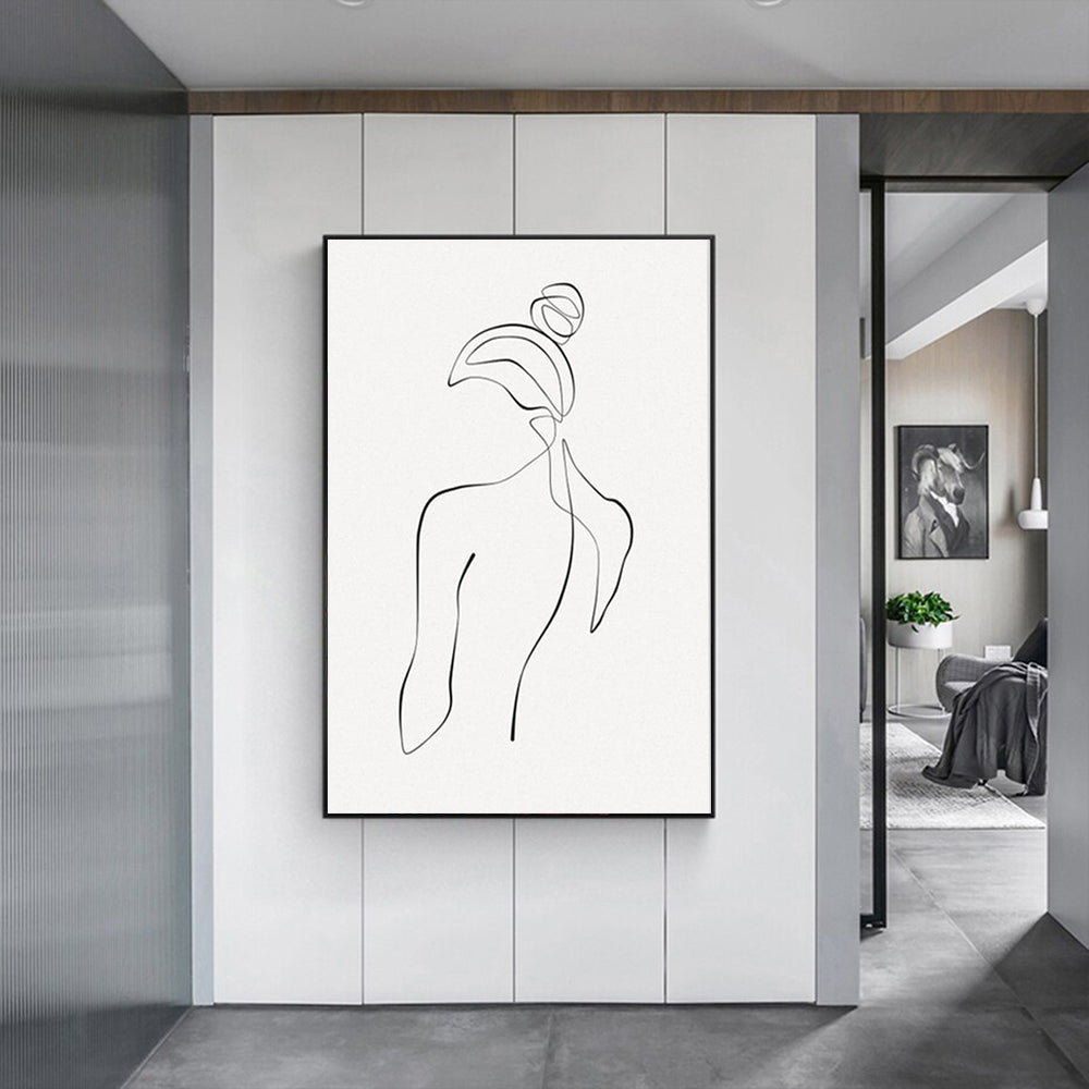 Wall Art 80cmx120cm Woman Back Line Art Black Frame Canvas - VogueDecor.au