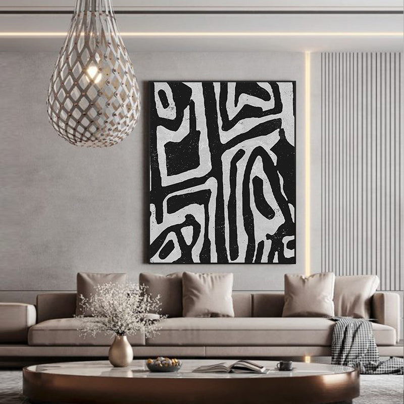 Wall Art 60cmx90cm Abstract Black Artwork Black Frame Canvas - VogueDecor.au