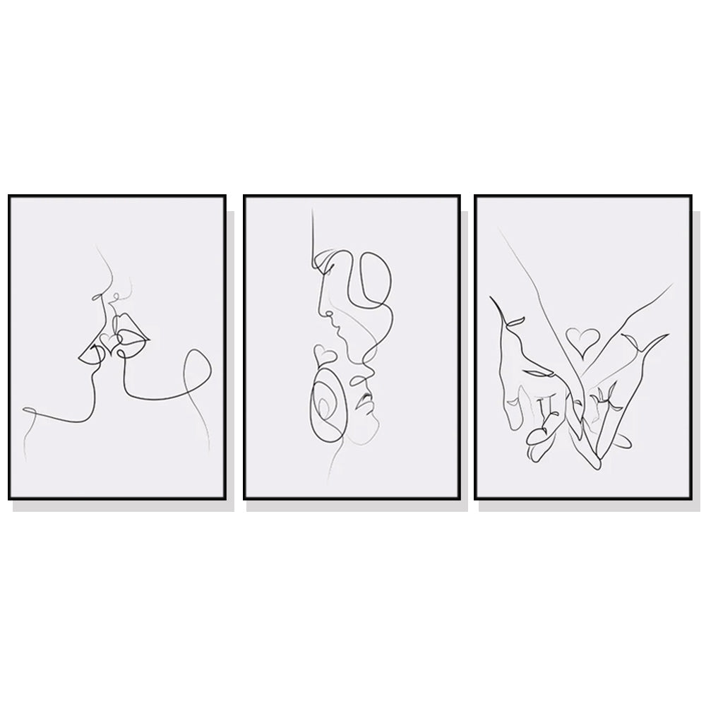 Wall Art 80cmx120cm Couples 3 Sets Black Frame Canvas - VogueDecor.au