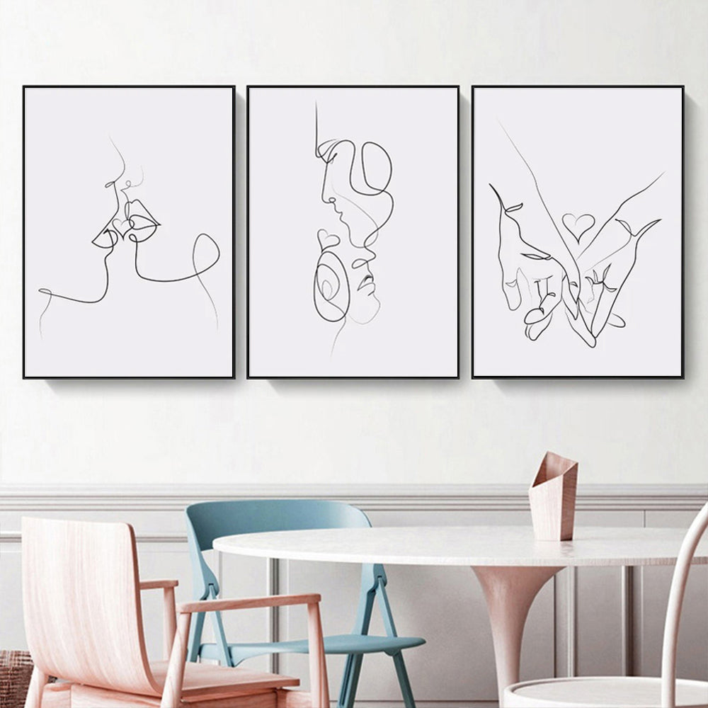 Wall Art 80cmx120cm Couples 3 Sets Black Frame Canvas - VogueDecor.au
