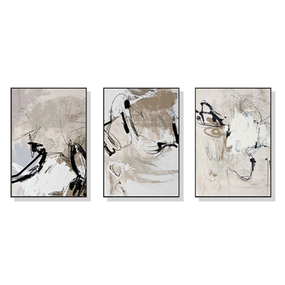 Wall Art 70cmx100cm Modern Abstract Beige 3 Sets Black Frame Canvas - VogueDecor.au