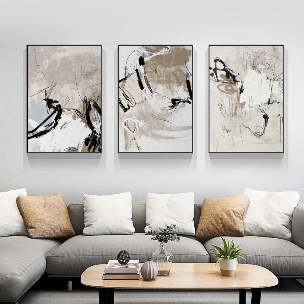 Wall Art 50cmx70cm Modern Abstract Beige 3 Sets Black Frame Canvas - VogueDecor.au