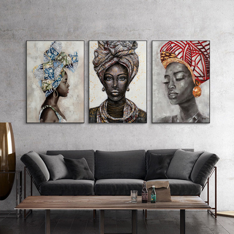 Wall Art 70cmx100cm African women II 3 Sets Black Frame Canvas - VogueDecor.au