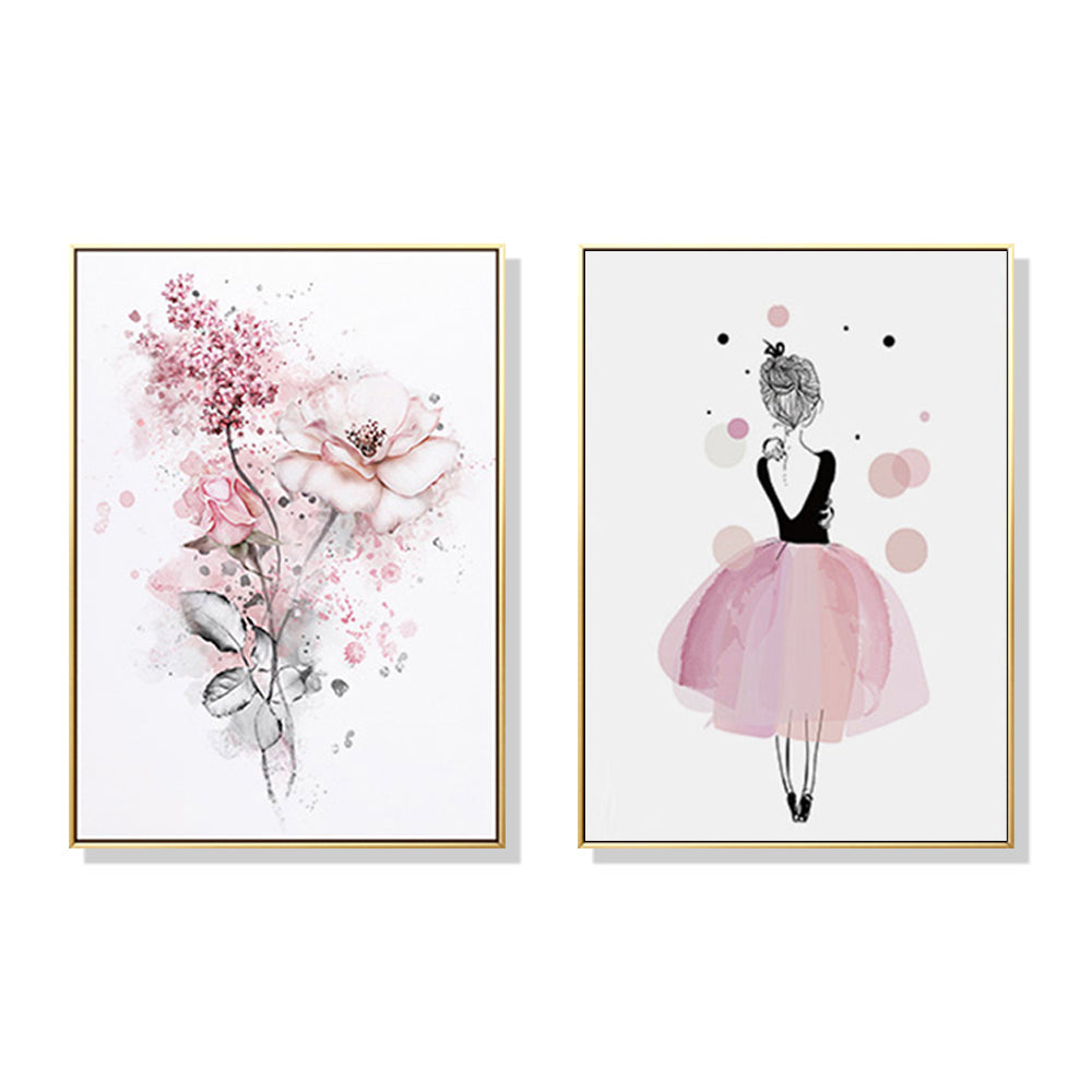 Wall Art 60cmx90cm Dancing Ballerina in Paris 2 Sets Gold Frame Canvas - VogueDecor.au