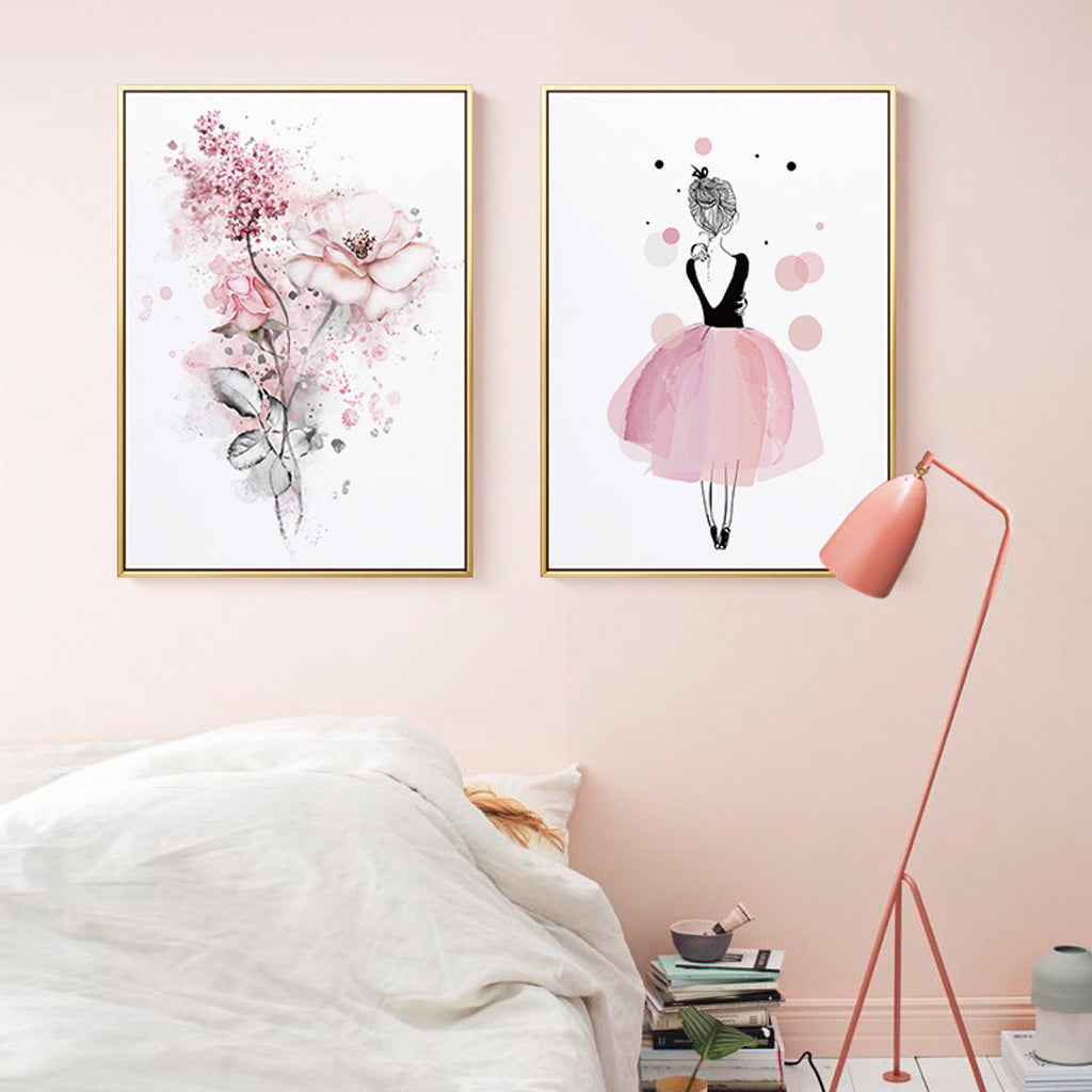 Wall Art 60cmx90cm Dancing Ballerina in Paris 2 Sets Gold Frame Canvas - VogueDecor.au