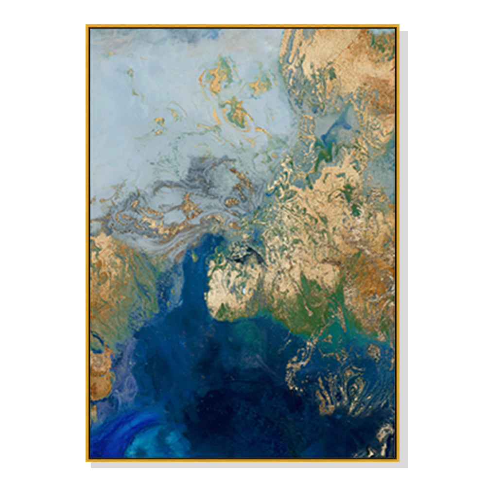 Wall Art 80cmx120cm Marbled Blue Gold Artwork Gold Frame Canvas - VogueDecor.au