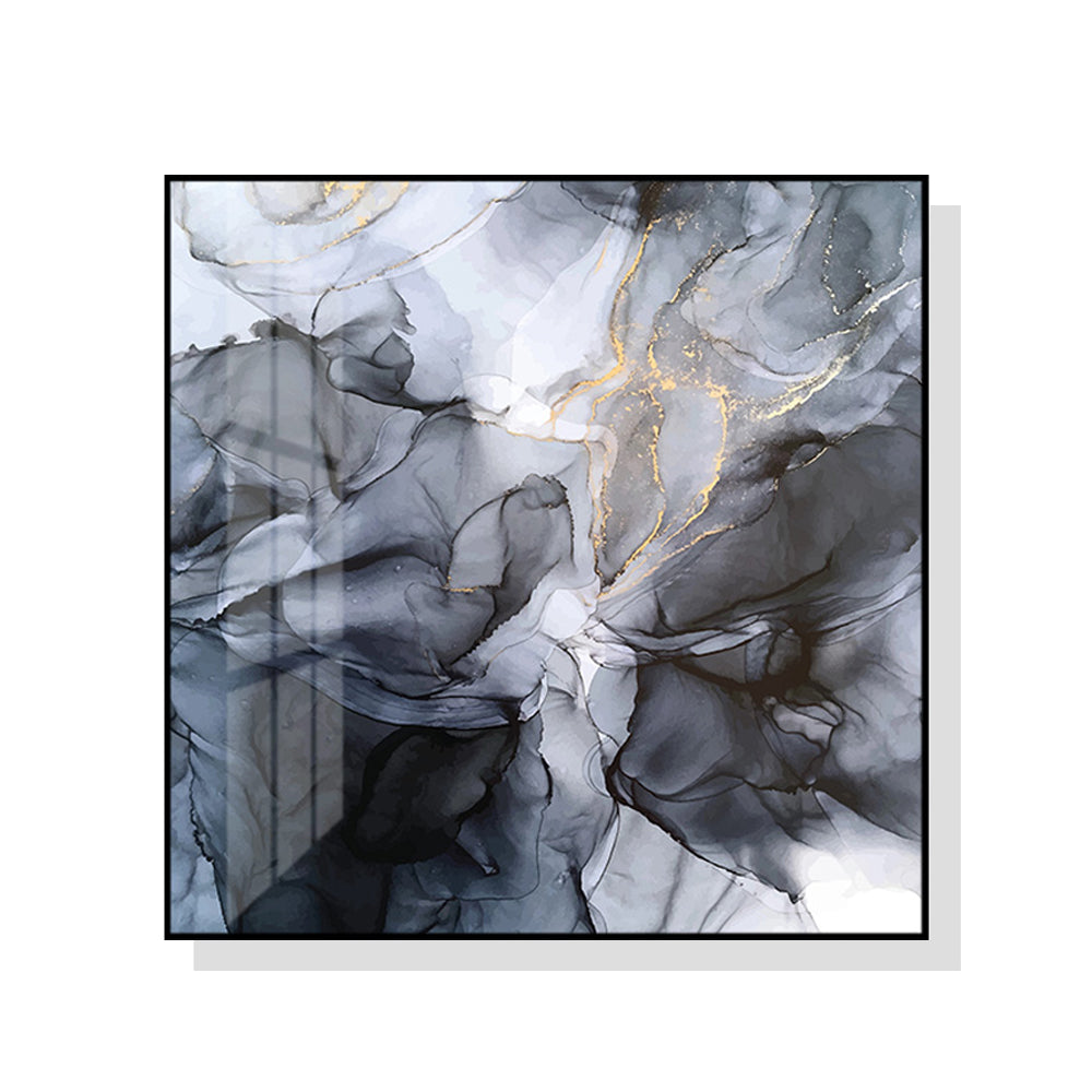 Wall Art 80cmx80cm Marbled Black Grey Black Frame Canvas - VogueDecor.au