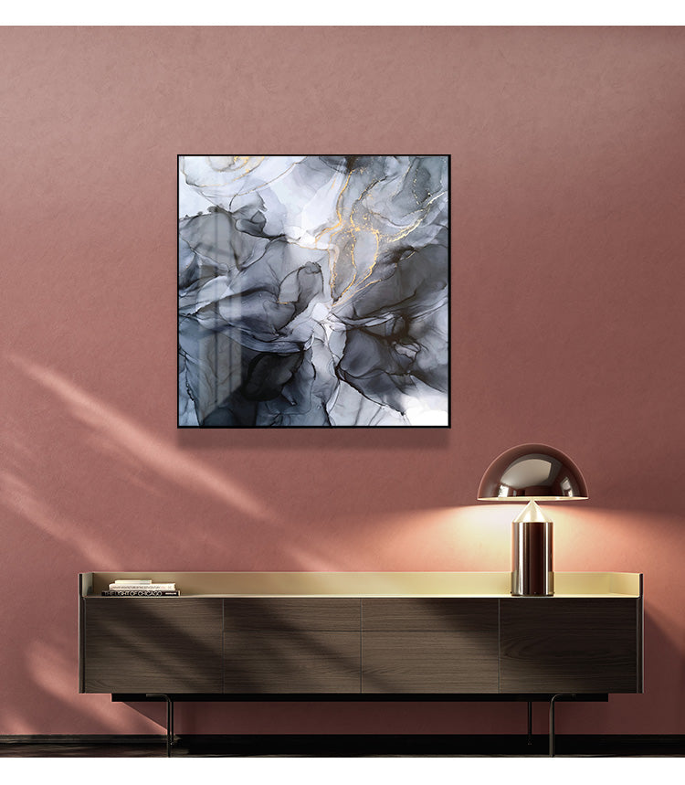 Wall Art 80cmx80cm Marbled Black Grey Black Frame Canvas - VogueDecor.au