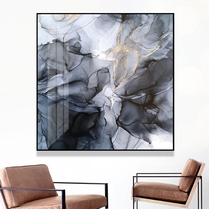 Wall Art 80cmx80cm Marbled Black Grey Black Frame Canvas - VogueDecor.au