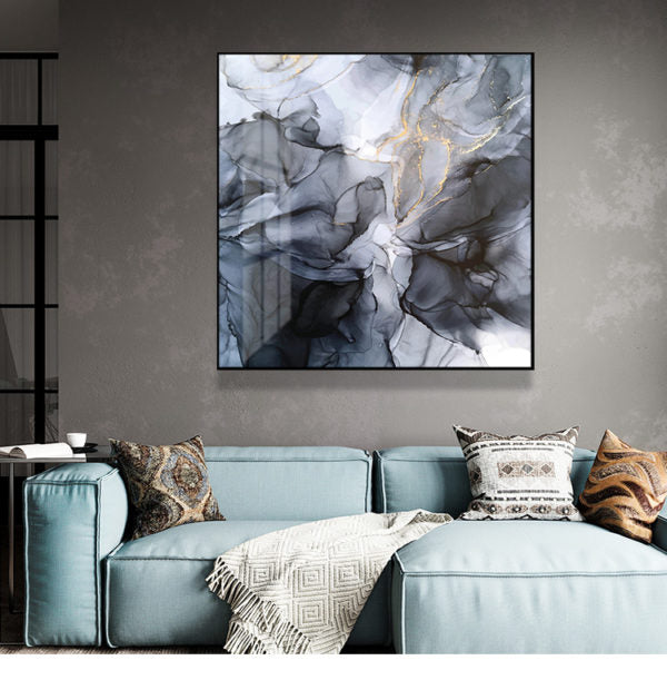 Wall Art 80cmx80cm Marbled Black Grey Black Frame Canvas - VogueDecor.au