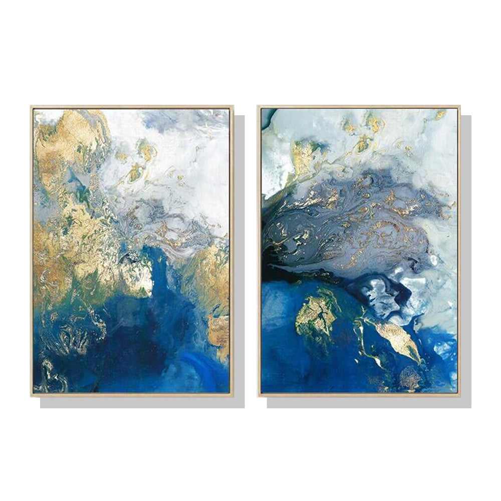 Wall Art 70cmx100cm Marbled Blue And Gold 2 Sets Gold Frame Canvas - VogueDecor.au