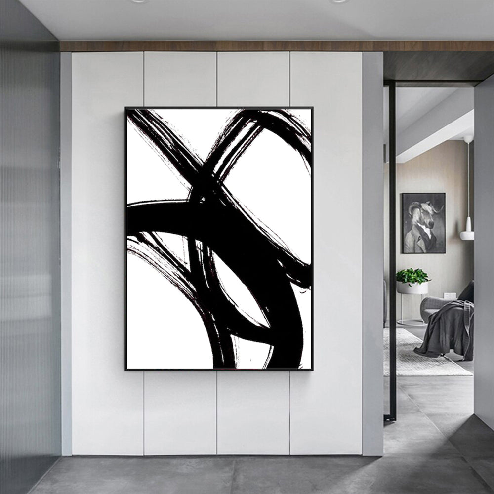 Wall Art 80cmx120cm  Minimalist Black Artwork Black Frame Canvas - VogueDecor.au