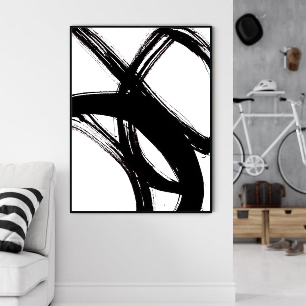 Wall Art 80cmx120cm  Minimalist Black Artwork Black Frame Canvas - VogueDecor.au