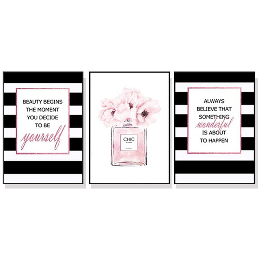 Wall Art 70cmx100cm Fashion Prints 3 Sets Black Frame Canvas - VogueDecor.au