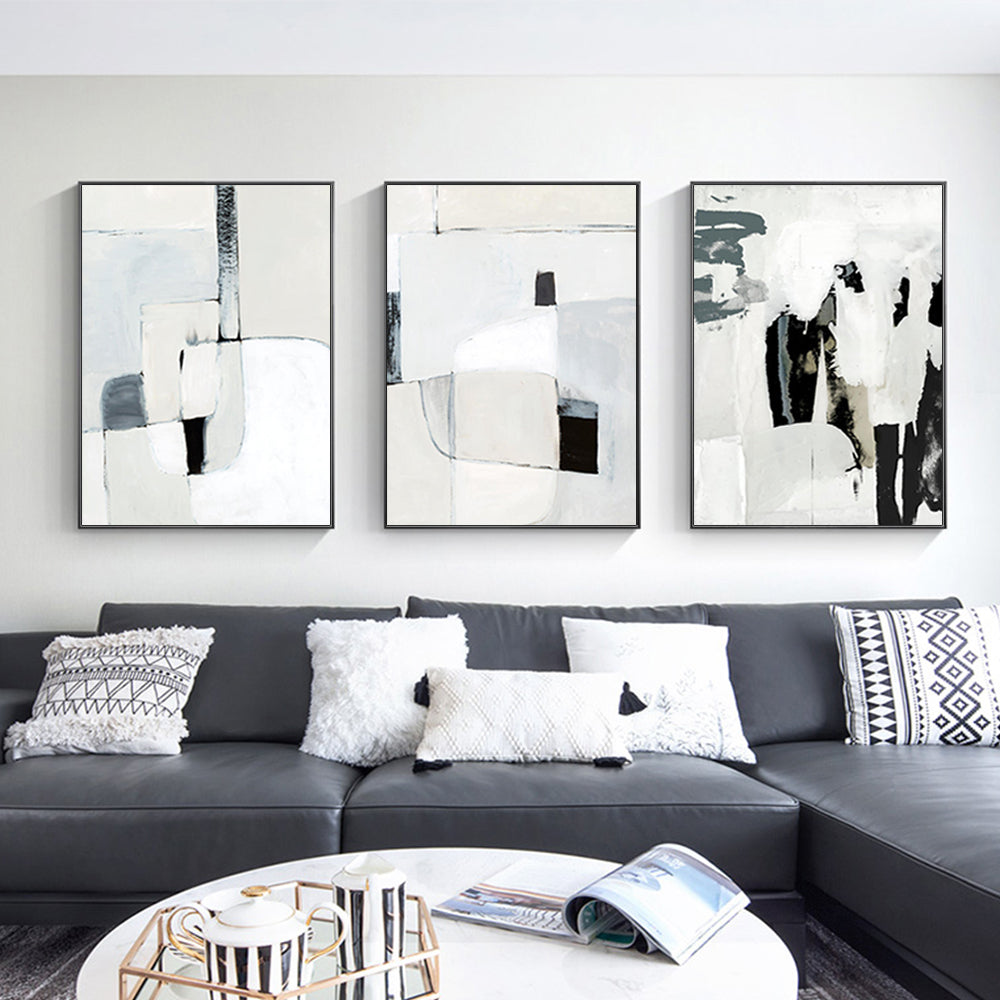 Wall Art 70cmx100cm Soft Spoken 3 Sets Black Frame Canvas - VogueDecor.au