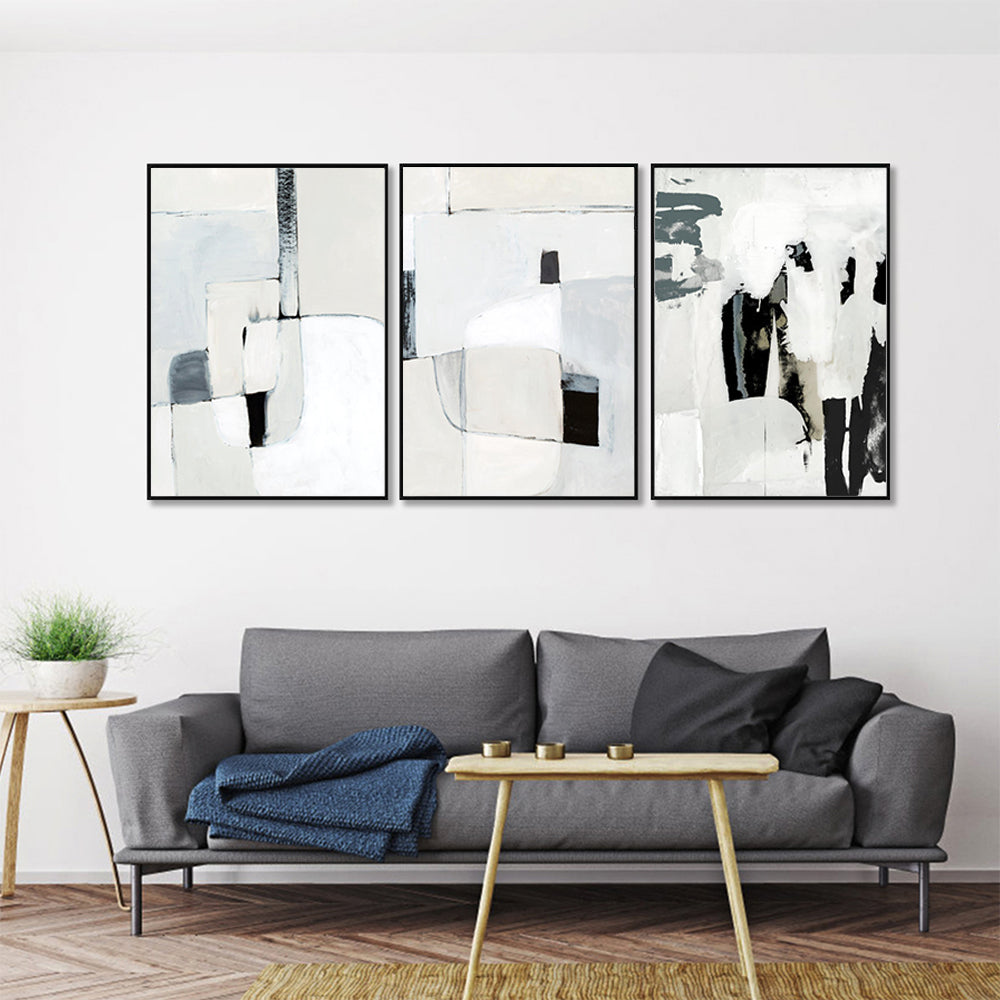 Wall Art 80cmx120cm Soft Spoken 3 Sets Black Frame Canvas - VogueDecor.au