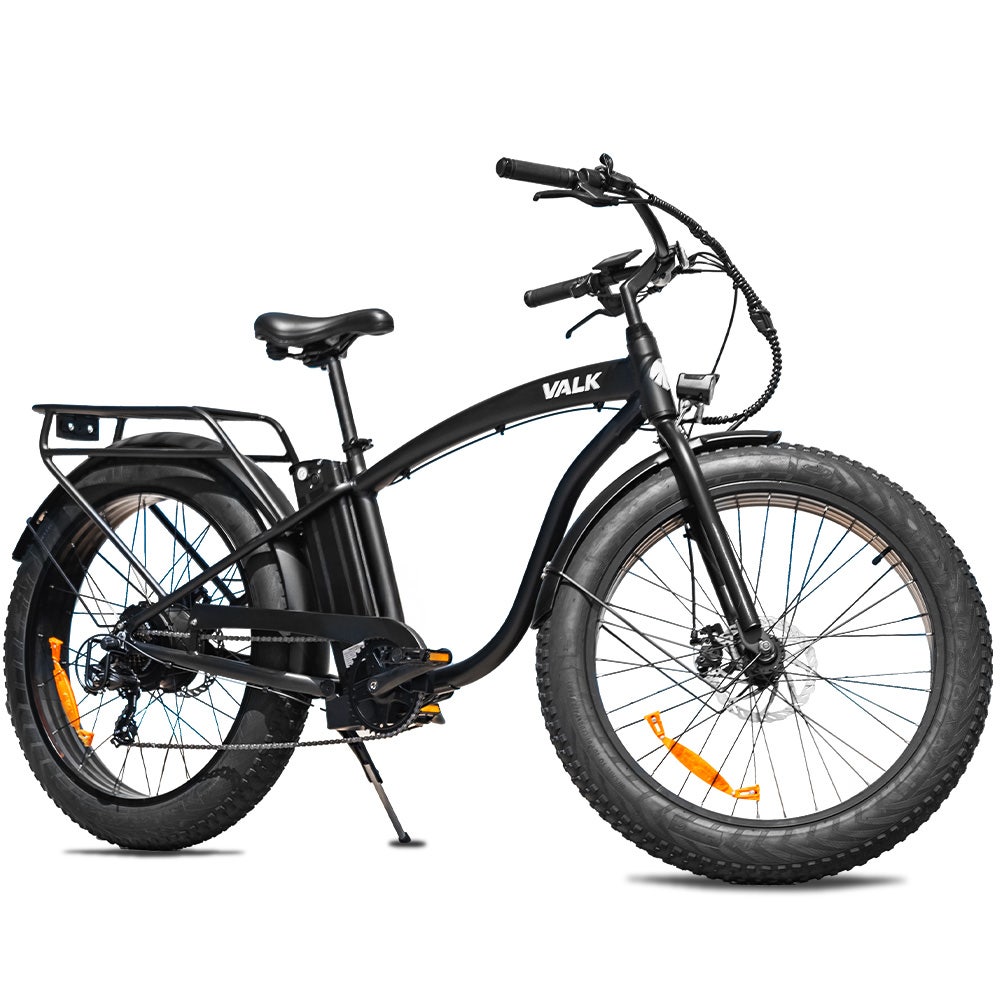 VALK Electric Fat Tyre Cruiser Bike, eBike with Throttle, Matte Black