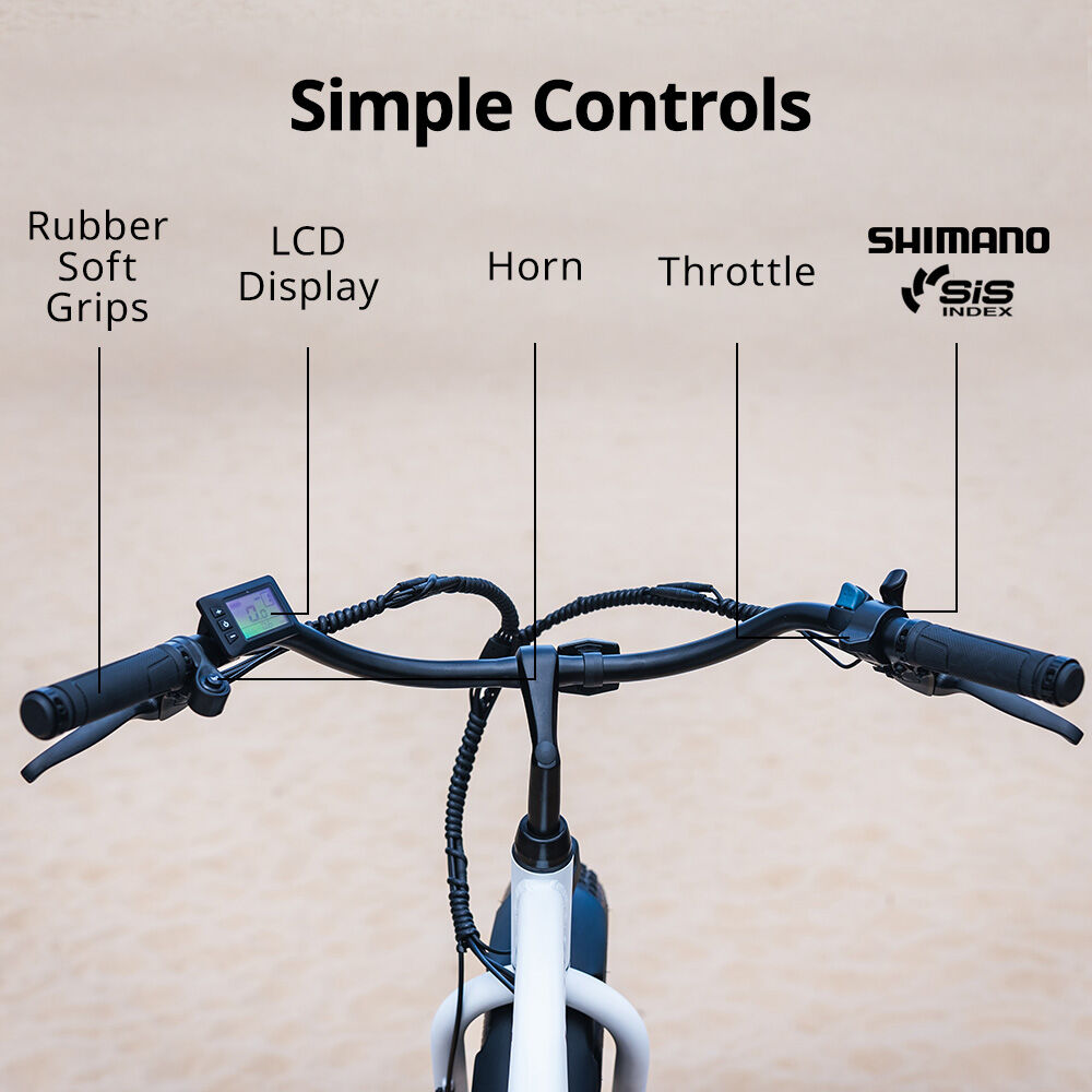 VALK Electric Fat Tyre Cruiser Bike, eBike with Throttle, White