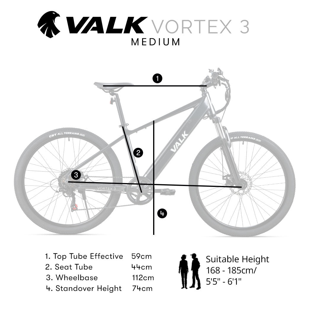 VALK Vortex 3 Electric Bike, Medium Frame Mountain ebike, Gunmetal Grey