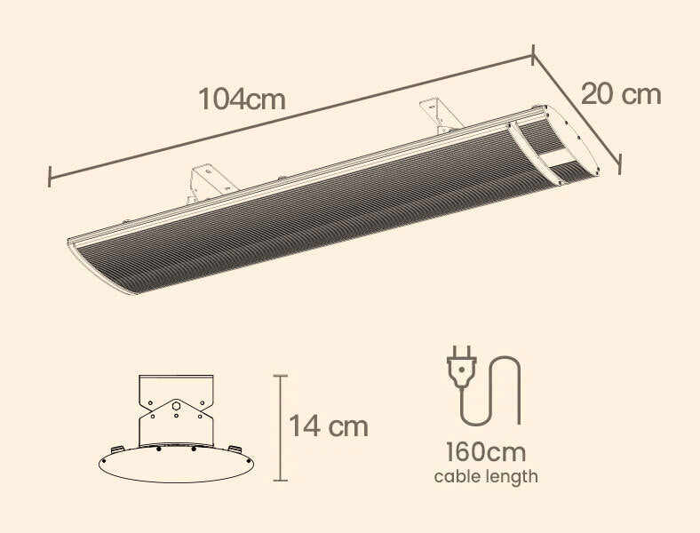 BIO Outdoor Strip Radiant Heater Alfresco 2000W Ceiling Wall Mount Heating Bar Panel - VogueDecor.au