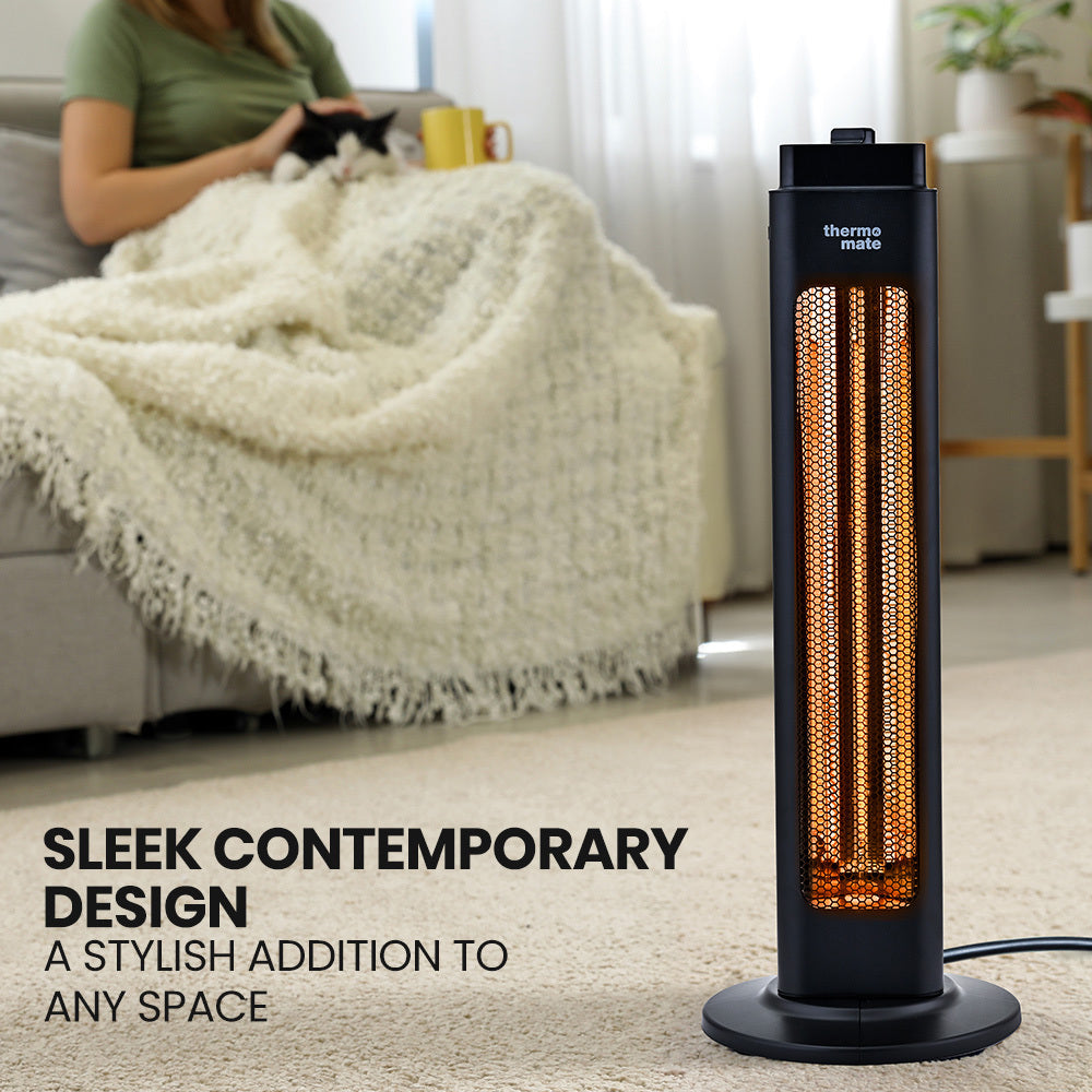 THERMOMATE Electric Heater Indoor or Outdoor, 1200W, 2 Radiant Heat Settings, Oscillating, Safety Tipping Shut Off - VogueDecor.au