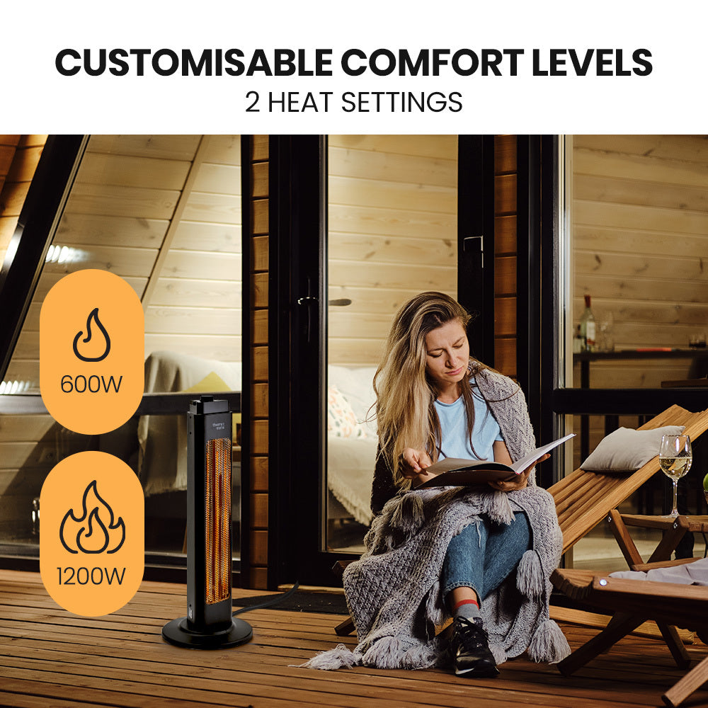 THERMOMATE Electric Heater Indoor or Outdoor, 1200W, 2 Radiant Heat Settings, Oscillating, Safety Tipping Shut Off - VogueDecor.au