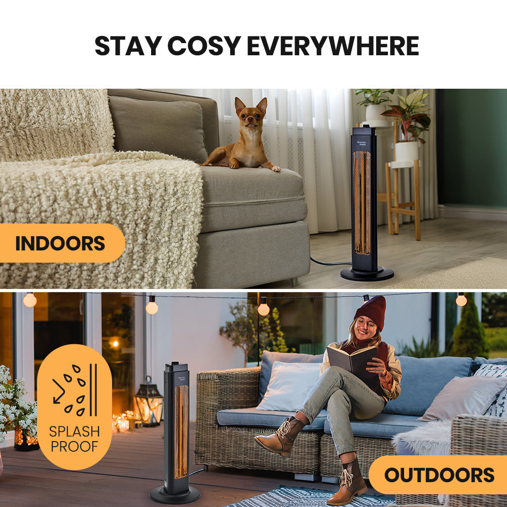 THERMOMATE Electric Heater Indoor or Outdoor, 1200W, 2 Radiant Heat Settings, Oscillating, Safety Tipping Shut Off - VogueDecor.au