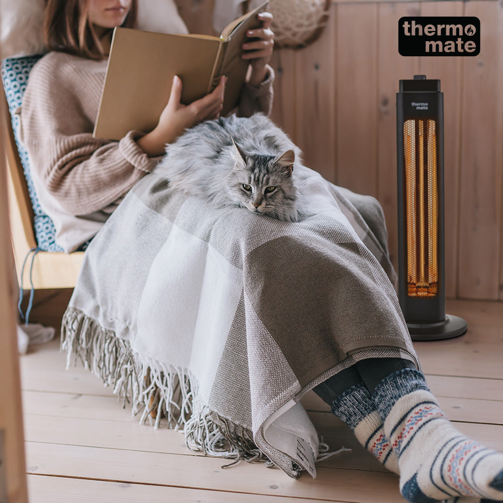 THERMOMATE Electric Heater Indoor or Outdoor, 1200W, 2 Radiant Heat Settings, Oscillating, Safety Tipping Shut Off - VogueDecor.au