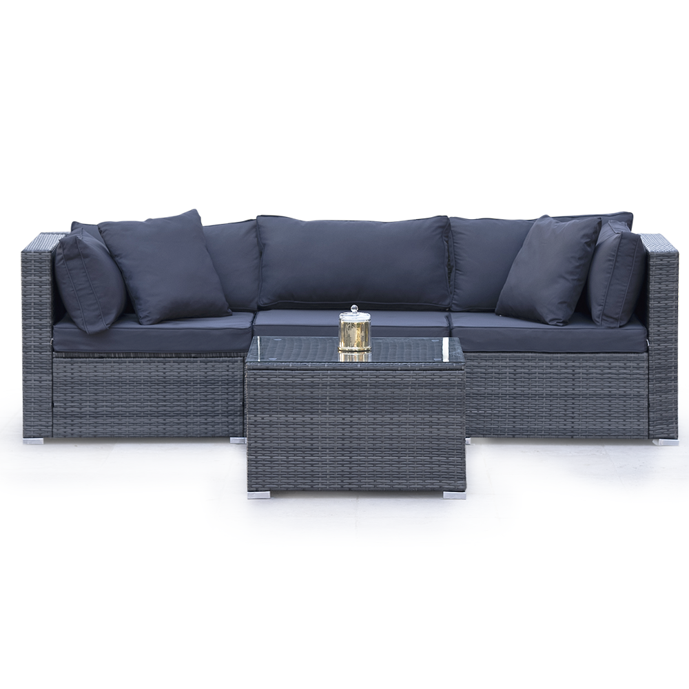 LONDON RATTAN 4 Piece 3 Seater Modular Outdoor Lounge Setting incl. Coffee Table, Grey - VogueDecor.au