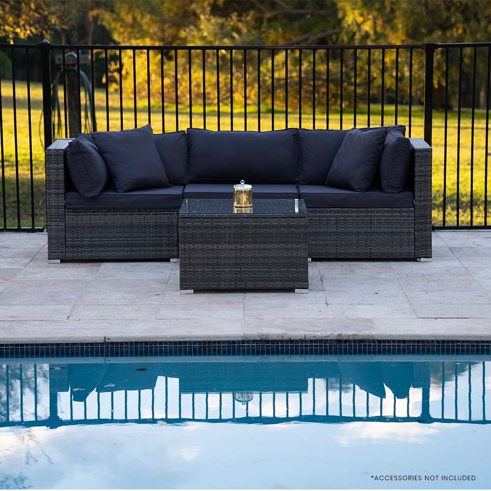 LONDON RATTAN 4 Piece 3 Seater Modular Outdoor Lounge Setting incl. Coffee Table, Grey - VogueDecor.au