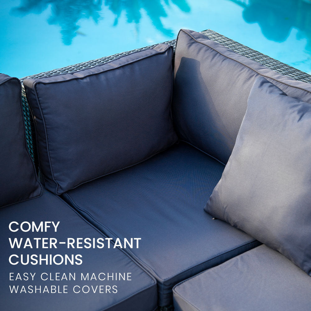 LONDON RATTAN 5 Seater Modular Outdoor Setting Lounge with Coffee Table, Grey - VogueDecor.au