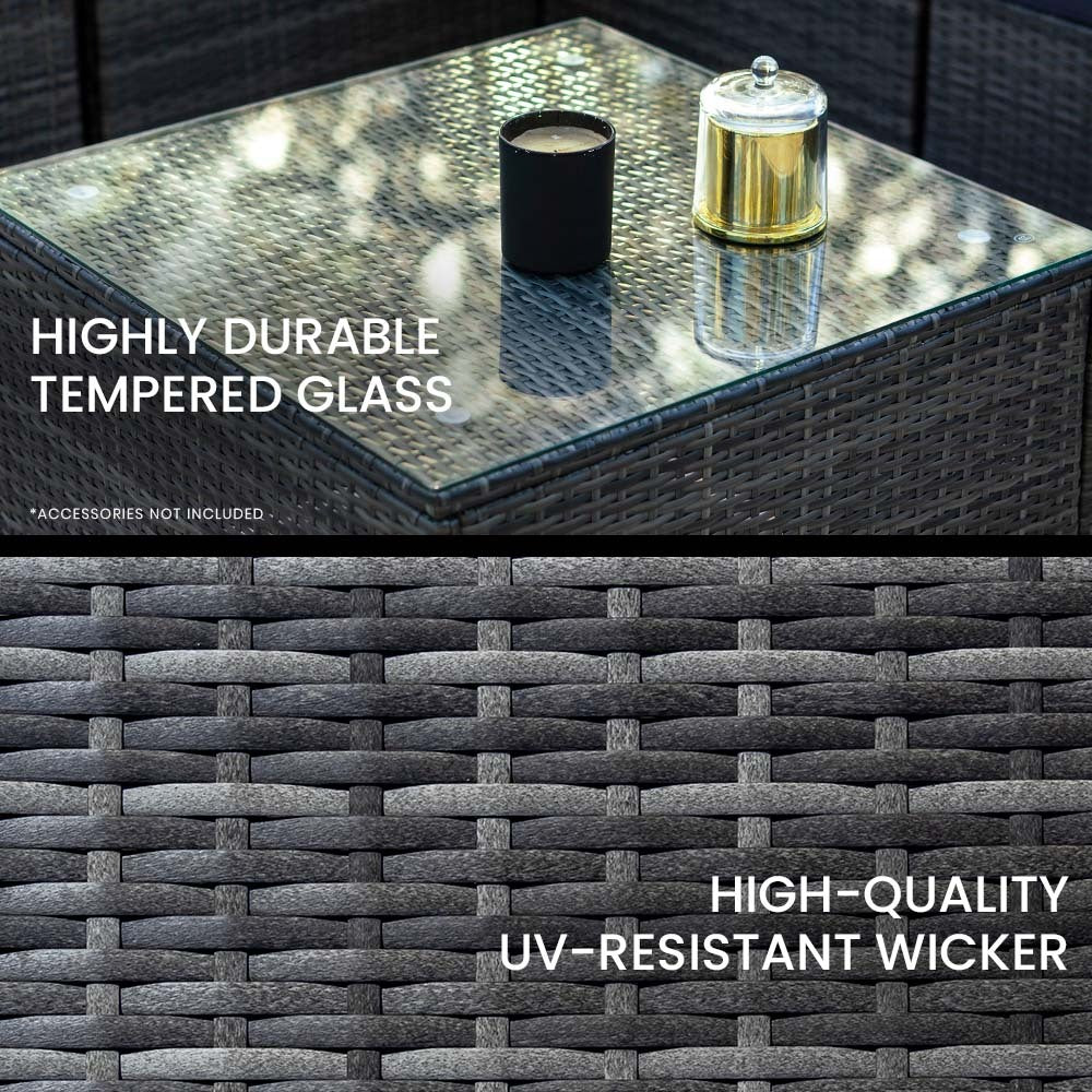 LONDON RATTAN 7 Piece 6 Seater Modular Outdoor Lounge Setting with Coffee Table, Grey - VogueDecor.au