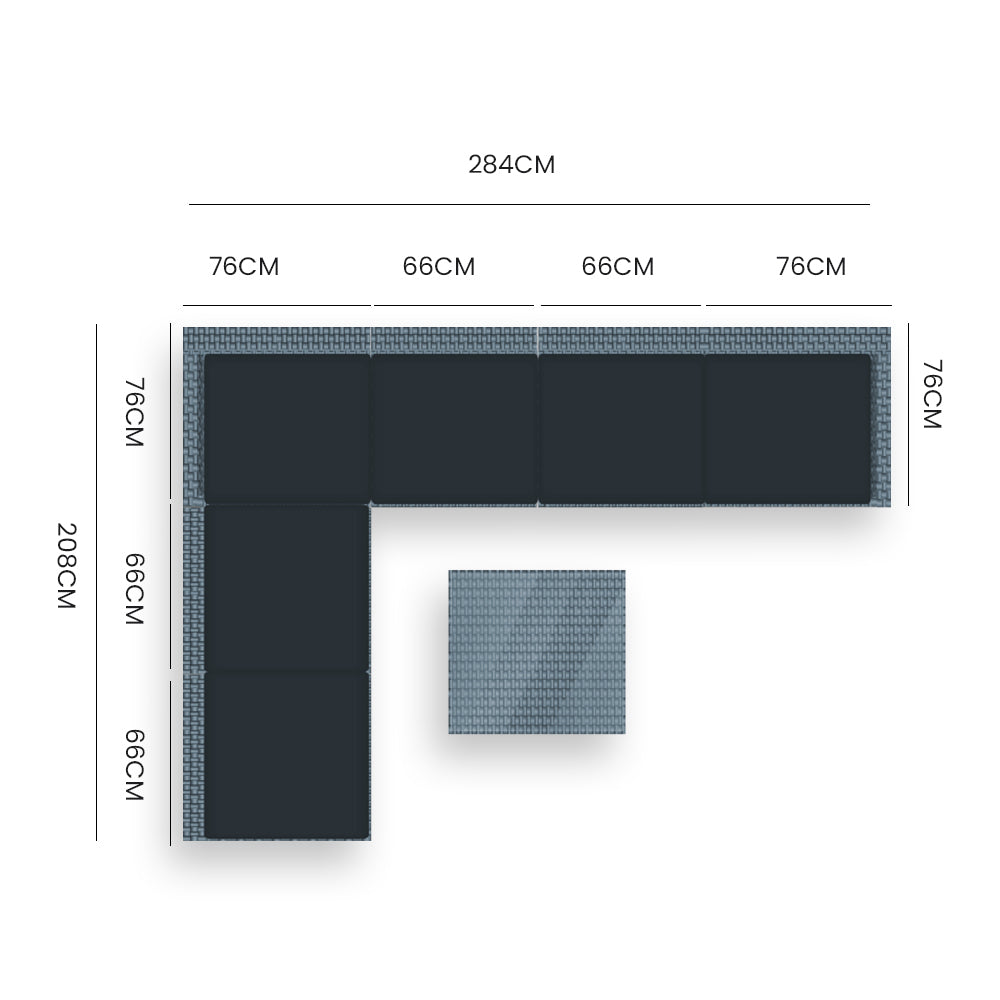 LONDON RATTAN 7 Piece 6 Seater Modular Outdoor Lounge Setting with Coffee Table, Grey - VogueDecor.au
