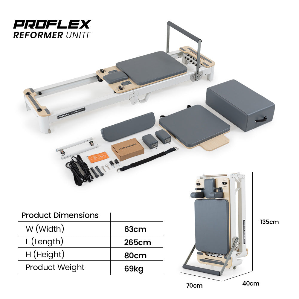 PROFLEX Aluminium Pilates Reformer Machine, Stretch Bed with box and jump board accessories - VogueDecor.au