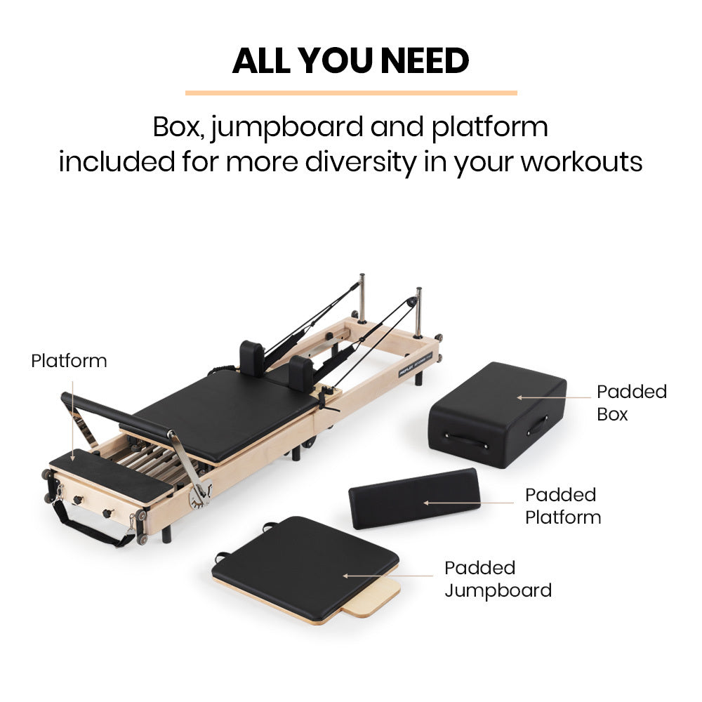 PROFLEX Wooden Pilates Reformer Machine, Stretch Bed with box and jump board accessories - VogueDecor.au