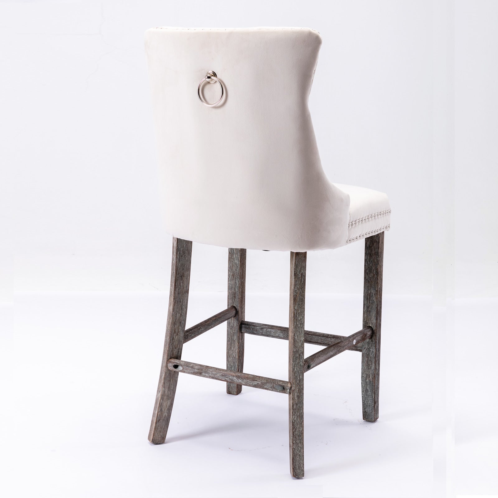 6X Velvet Bar Stools with Studs Trim Wooden Legs Tufted Dining Chairs Kitchen - VogueDecor.au