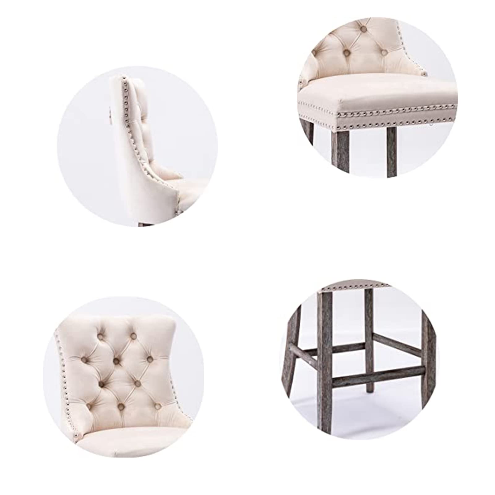 6X Velvet Bar Stools with Studs Trim Wooden Legs Tufted Dining Chairs Kitchen - VogueDecor.au