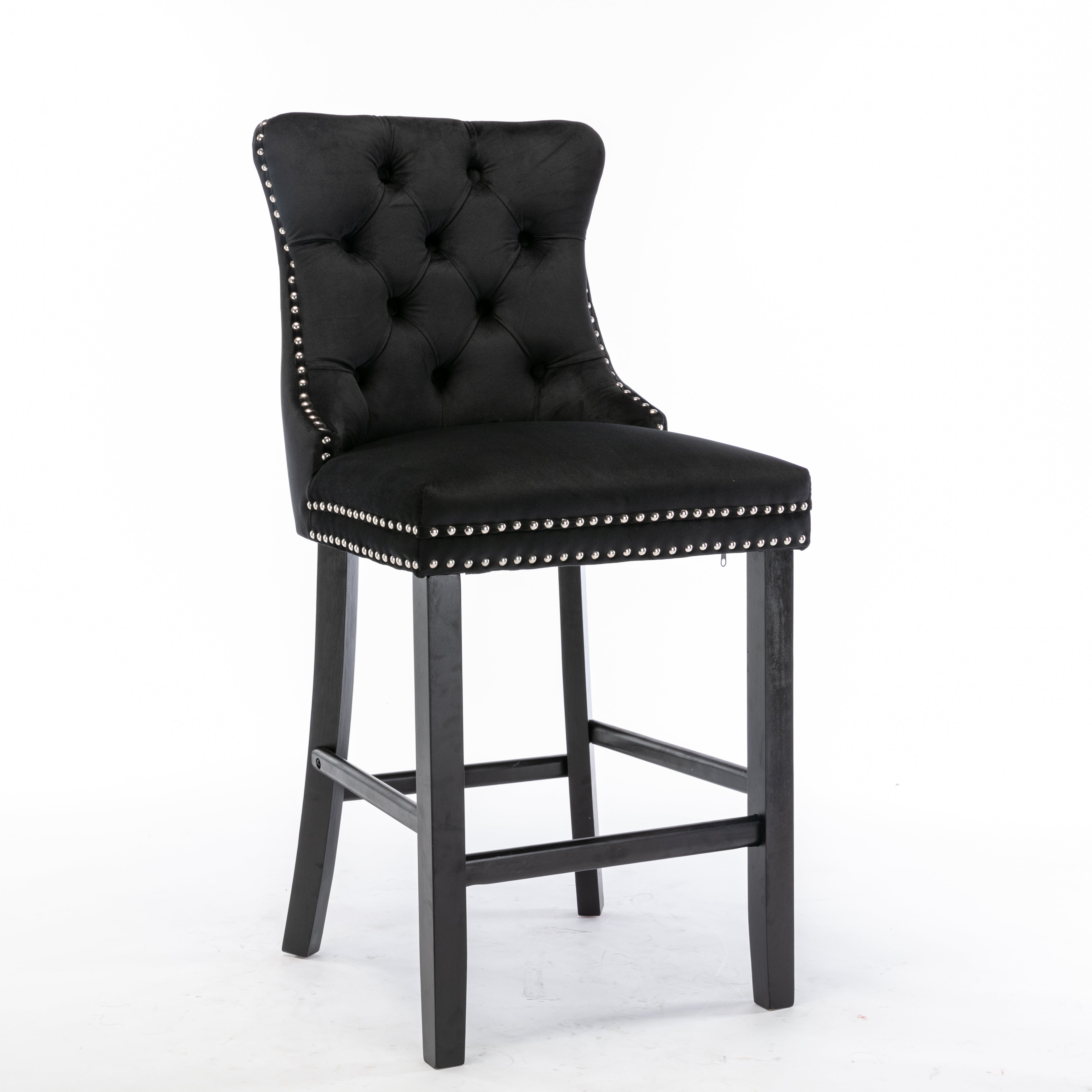 6X Velvet Bar Stools with Studs Trim Wooden Legs Tufted Dining Chairs Kitchen - VogueDecor.au