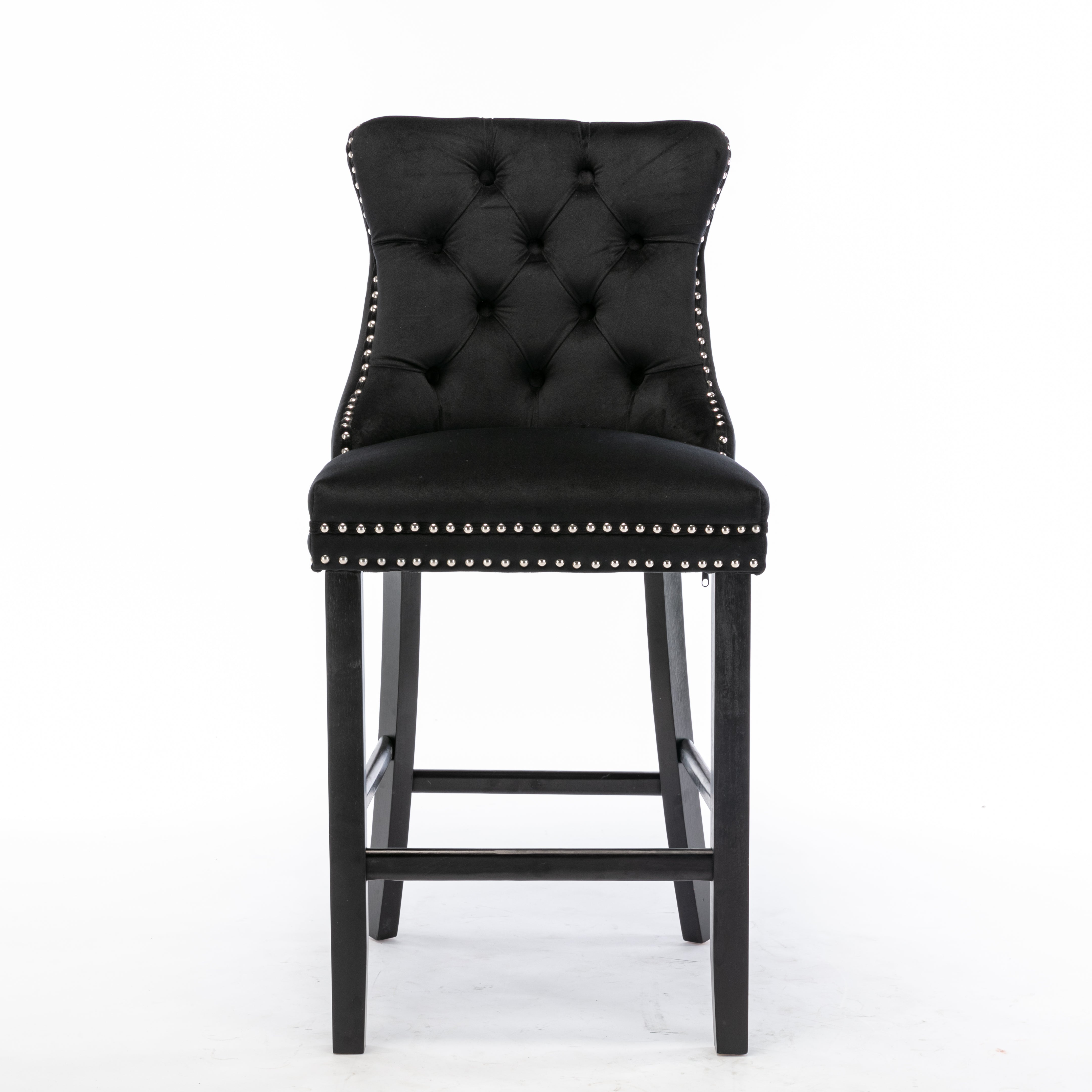 6X Velvet Bar Stools with Studs Trim Wooden Legs Tufted Dining Chairs Kitchen - VogueDecor.au