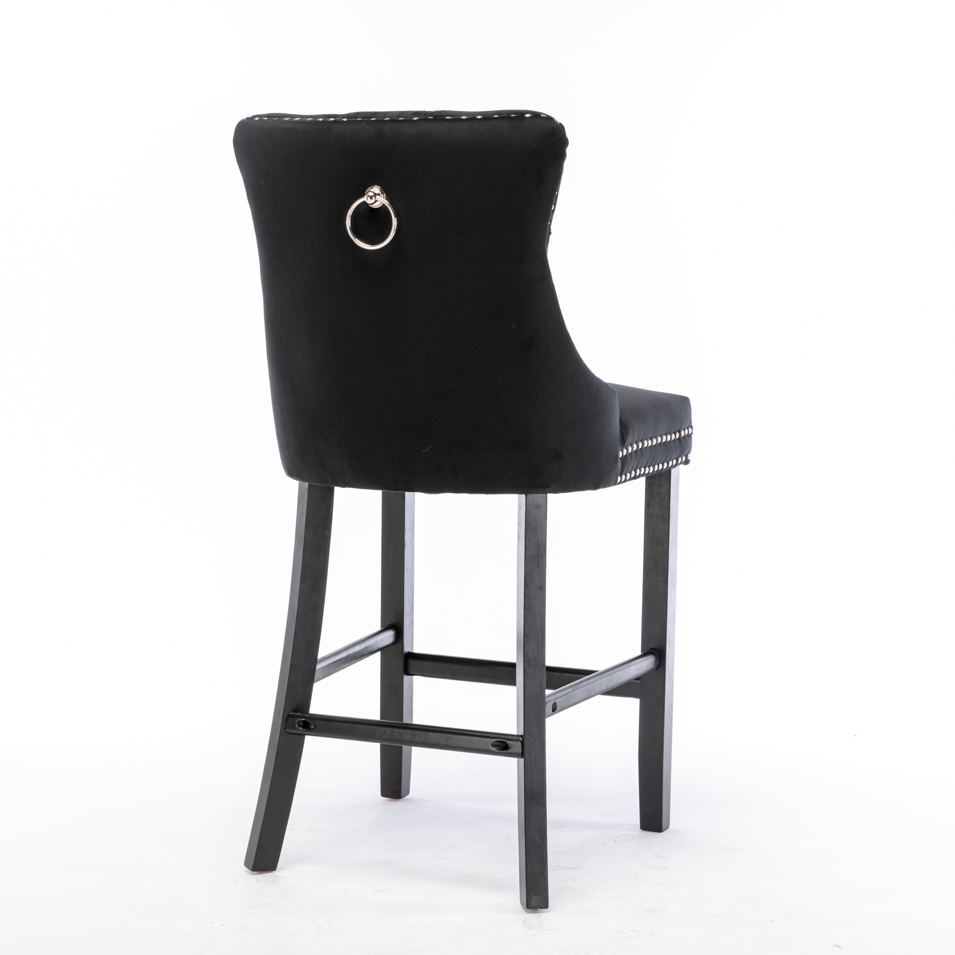 6X Velvet Bar Stools with Studs Trim Wooden Legs Tufted Dining Chairs Kitchen - VogueDecor.au