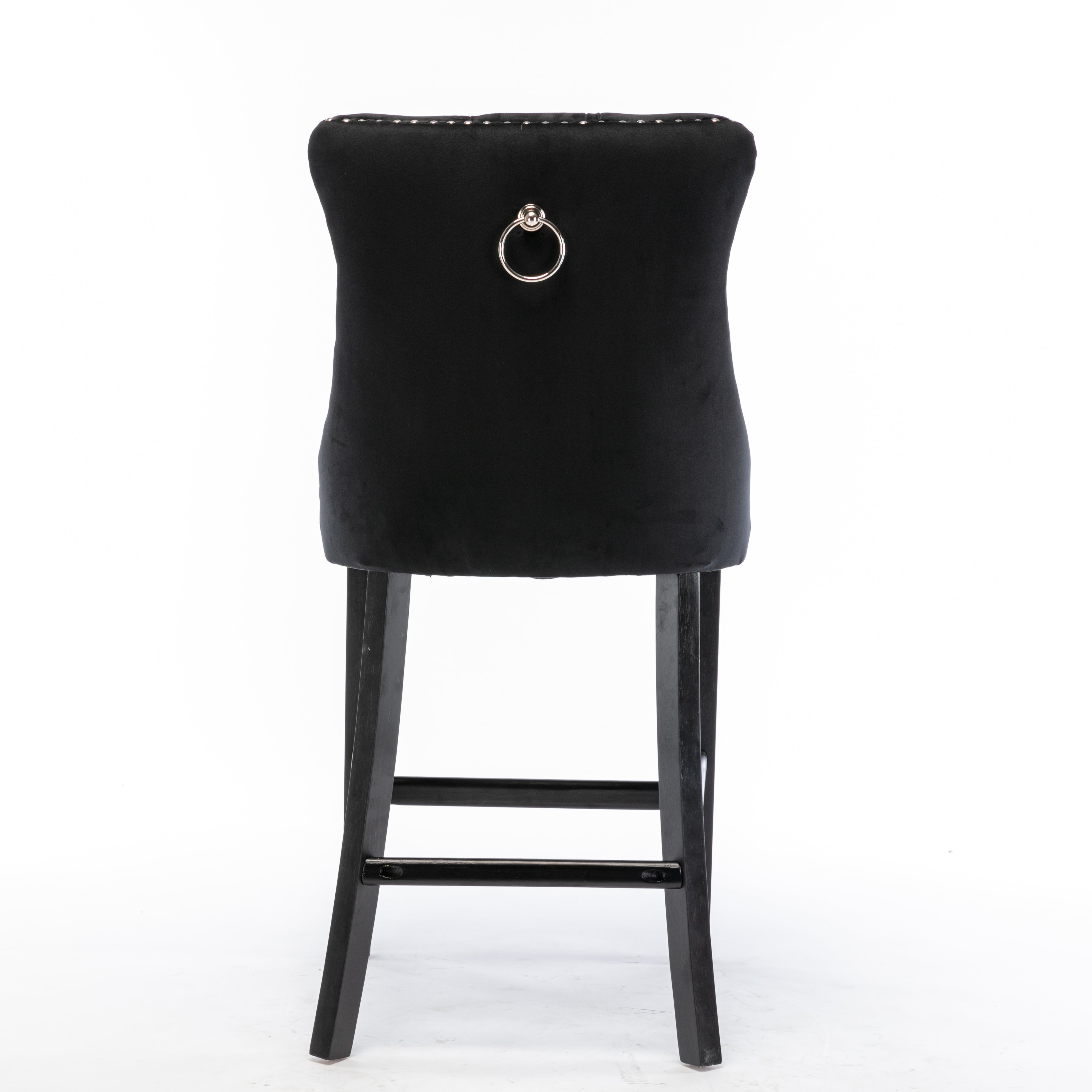 6X Velvet Bar Stools with Studs Trim Wooden Legs Tufted Dining Chairs Kitchen - VogueDecor.au