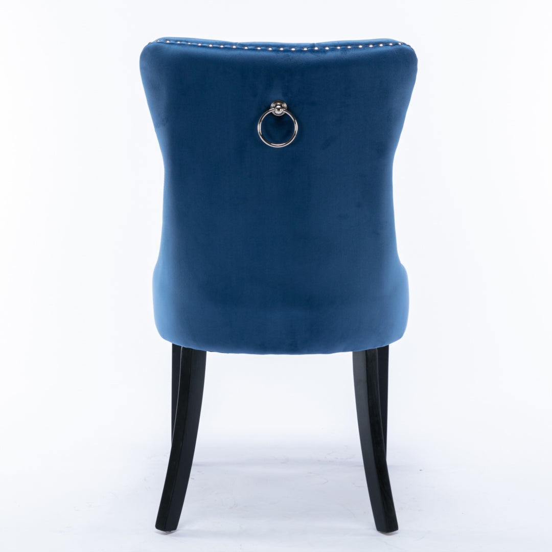 2x Velvet Dining Chairs Upholstered Tufted Kithcen Chair with Solid Wood Legs Stud Trim and Ring-Blue - VogueDecor.au