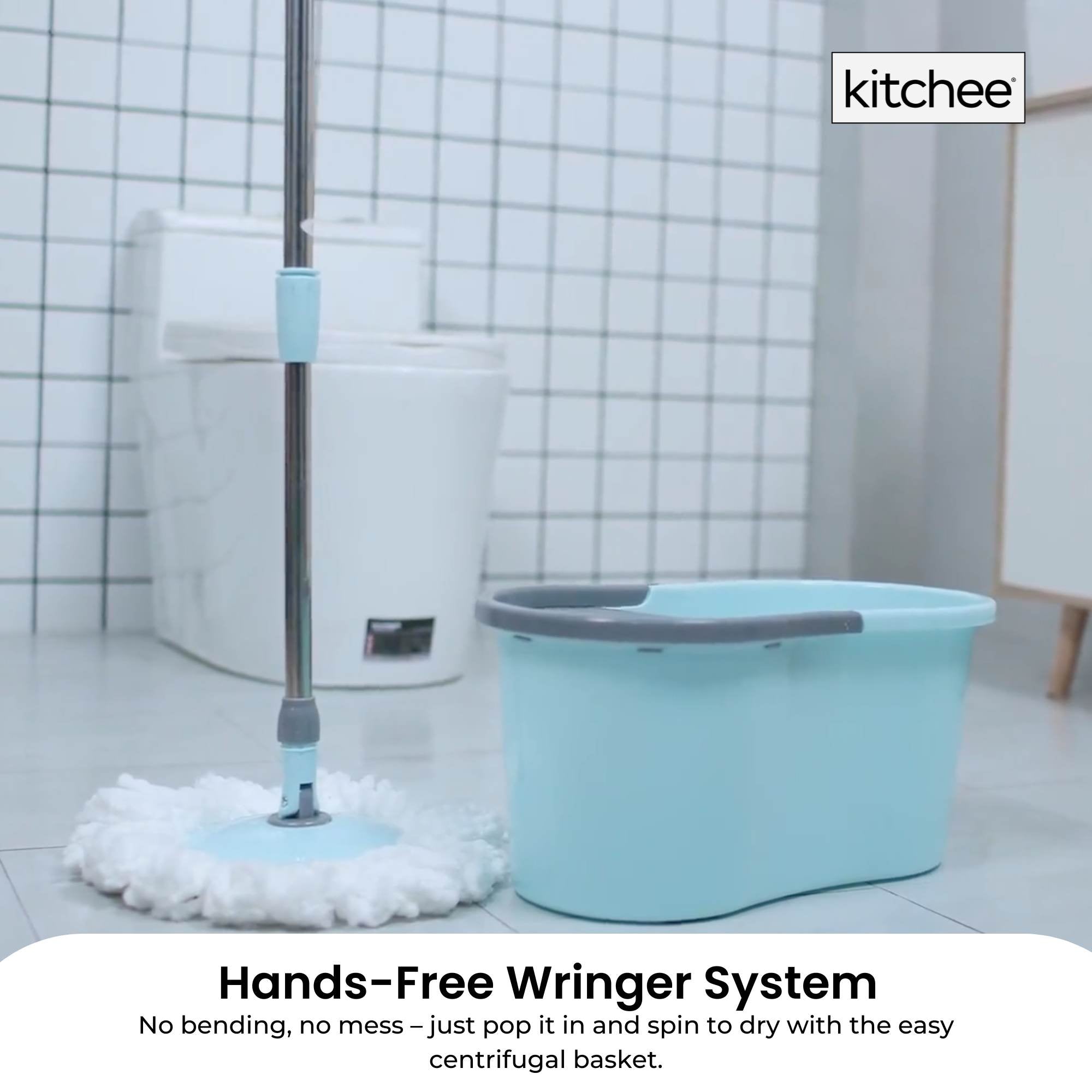 Kitchee Spin Mop & Bucket Set – Microfibre Pad, Telescopic Handle, 10L Capacity - VogueDecor.au