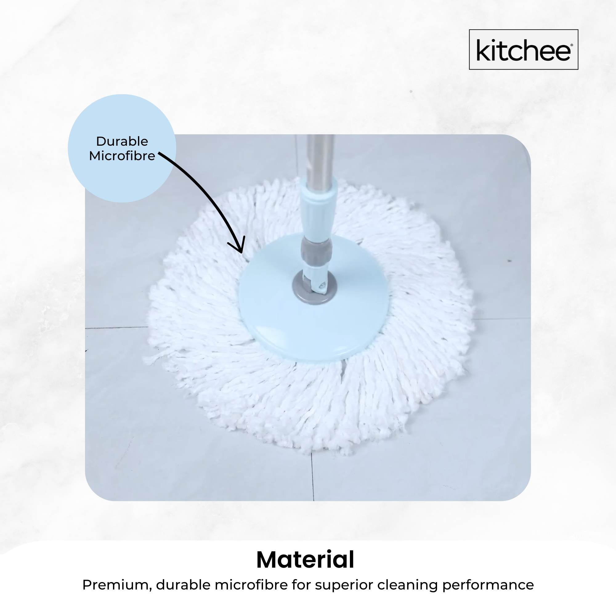 Kitchee Spin Mop & Bucket Set – Microfibre Pad, Telescopic Handle, 10L Capacity - VogueDecor.au