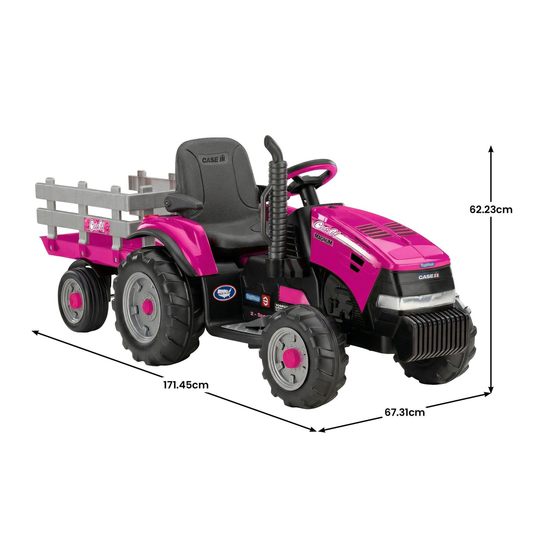 Klika Peg Perego Pink Case IH 12V Kids Ride On Tractor with Trailer 2 Speed Toy